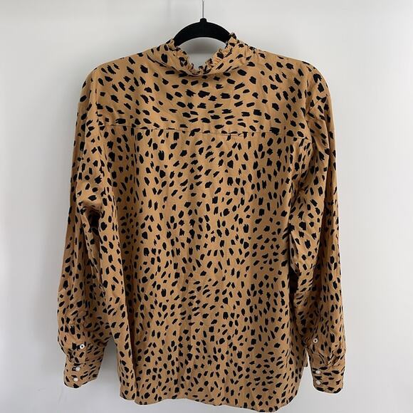 NWT Crown & Ivy leopard print long sleeve ruffle long sleeve button up shirt XXL - Picture 6 of 6